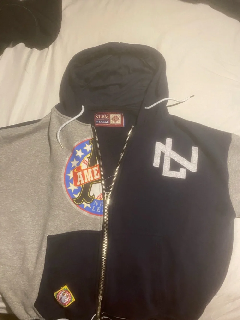 Negro League Colorblock Hooded Jacket - Navy & Gray - Picture 1 of 4